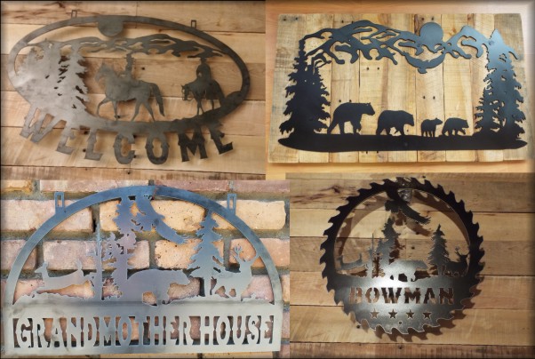 Mountain Wildlife Log cabin metal Sign 